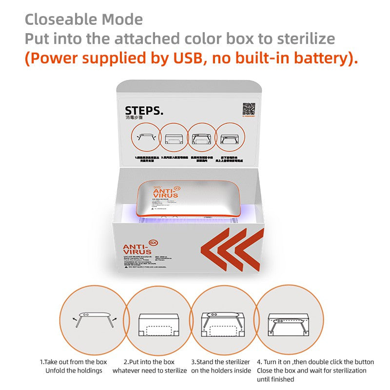 59S UV LED Portable Sterilizer X1 (Silver With Orange) sterilize it in the color box 
