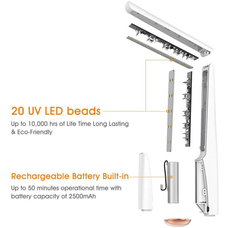 59S UVC LED Sterilizing Wand X5 (White)'s 20 UV LED beads and rechargeable built-in battery