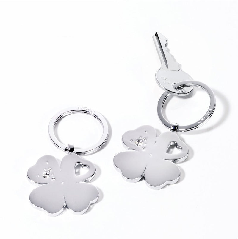 TROIKA Keychains & Keyrings - Multiple Premium Materials 4 leaf clover in silver design